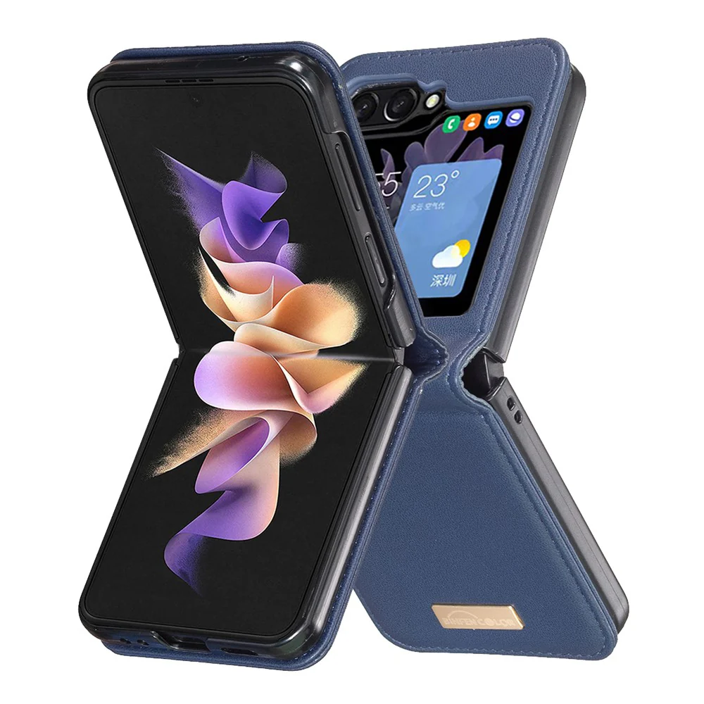 BINFEN COLOR R20 For Samsung Galaxy Z Flip7 FE 5G / Z Flip6 5G / Z Flip5 5G Case PU Leather+PC Phone Cover - Blue