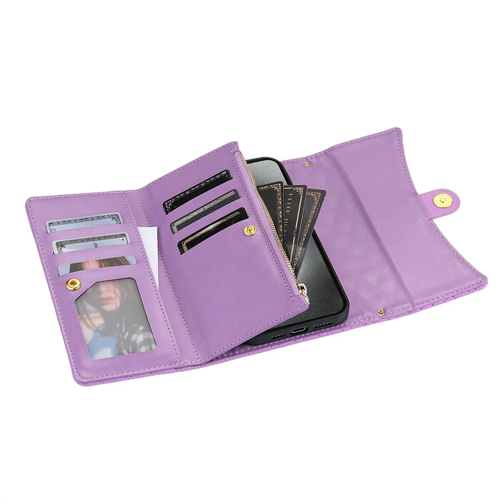 BKS-002 For iPhone 17 Pro Max Wallet Case PU Leather Stand Phone Cover with Shoulder Strap - Purple - Image 4