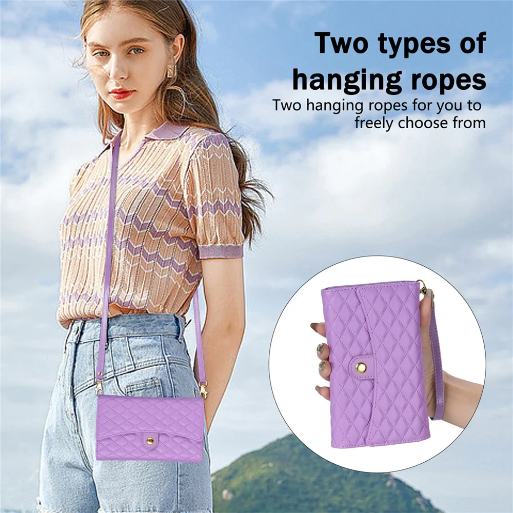 BKS-002 For iPhone 17 Pro Max Wallet Case PU Leather Stand Phone Cover with Shoulder Strap - Purple - Image 5