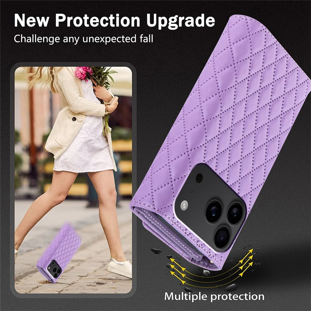 BKS-002 For iPhone 17 Pro Max Wallet Case PU Leather Stand Phone Cover with Shoulder Strap - Purple - Image 6