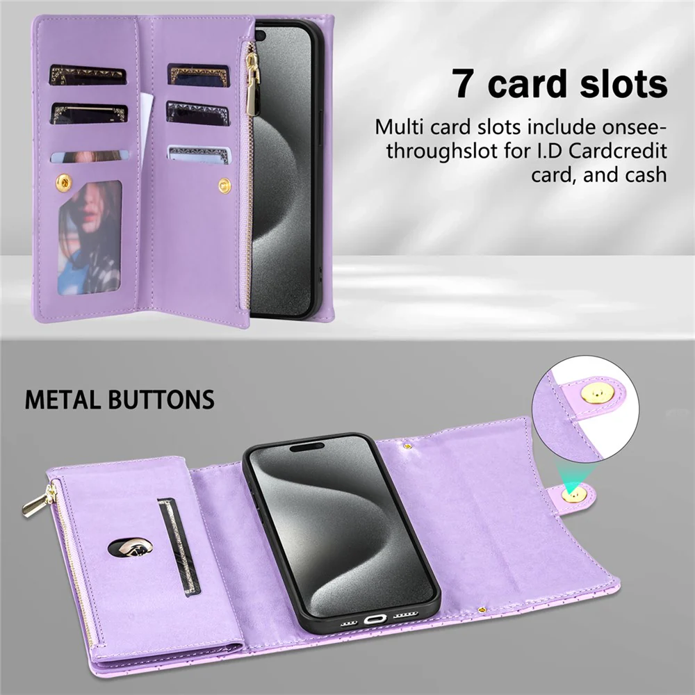 BKS-002 For iPhone 17 Pro Max Wallet Case PU Leather Stand Phone Cover with Shoulder Strap - Purple - Image 7