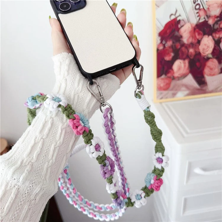 Braided Flower Phone Lanyard Cotton Rope Adjustable Crossbody Strap, Length: 120cm - Style E - Image 4