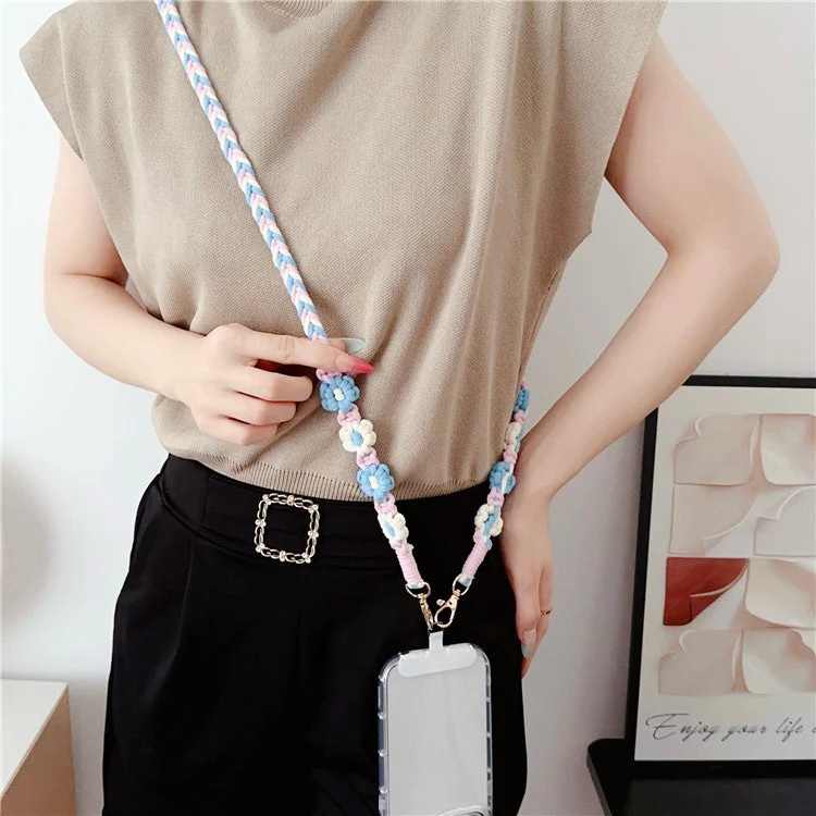 Braided Phone Lanyard Cotton Rope Daisy Flower Phone Crossbody Strap, Length: 120cm (Not Adjustable) - Style D - Image 2