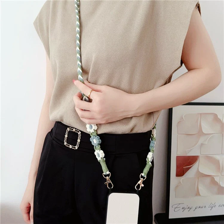 Braided Phone Lanyard Cotton Rope Daisy Flower Phone Crossbody Strap, Length: 120cm (Not Adjustable) - Style H - Image 4