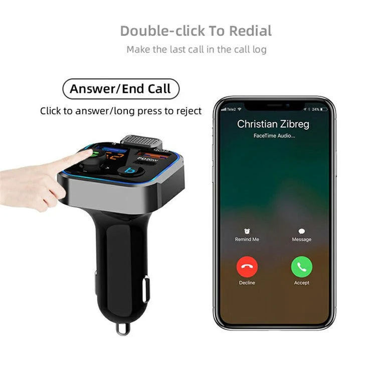 BT23 Dual USB Digital Display Car Bluetooth MP3 Music Player FM Transmitter QC3.0 PD 20W Fast Charging Phone Charger - Image 3