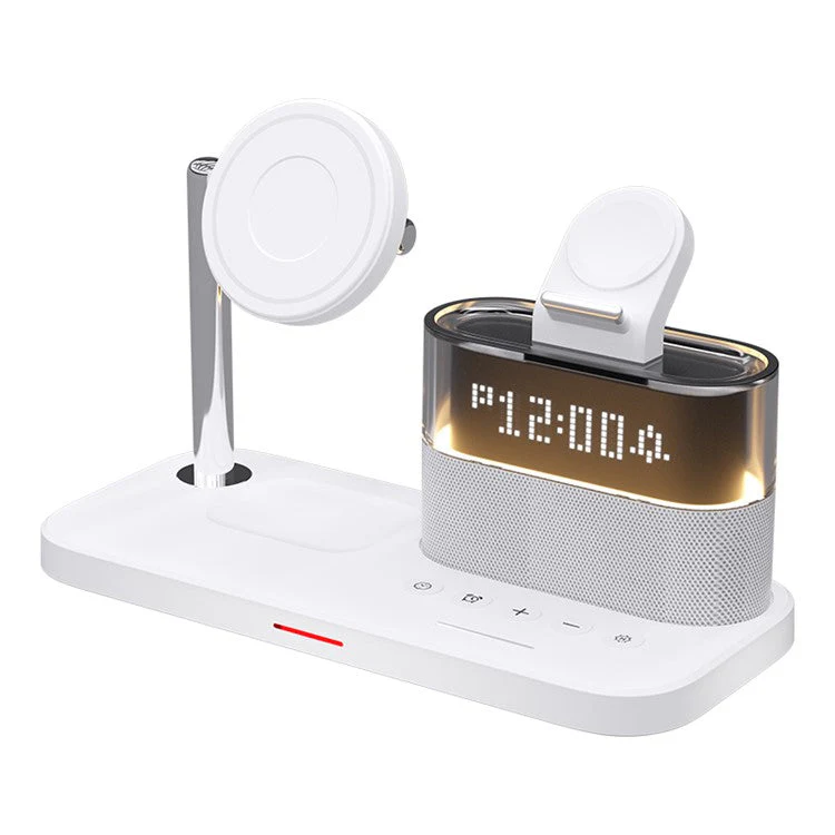 C09 Magnetic Wireless Charging Station for Phone / AirPods / Apple Watch with Alarm Clock Night Light - White - Image 2