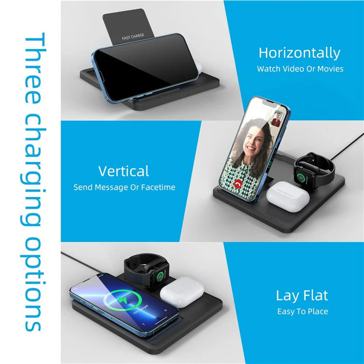 C18 15W Wireless Charging Stand for iPhone / Apple Watch / AirPods Pro 3-in-1 Adjustable Angle Folding Charger - Image 4