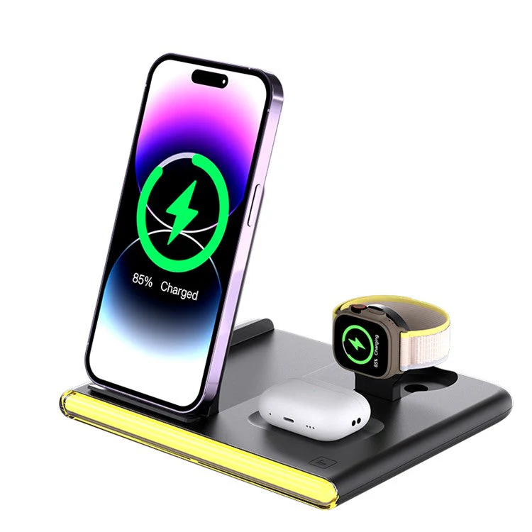 C27 3-in-1 Wireless Charger Station with Night Light for Apple / Samsung Smart Watch / Iphone / Airpods - Black - Image 2