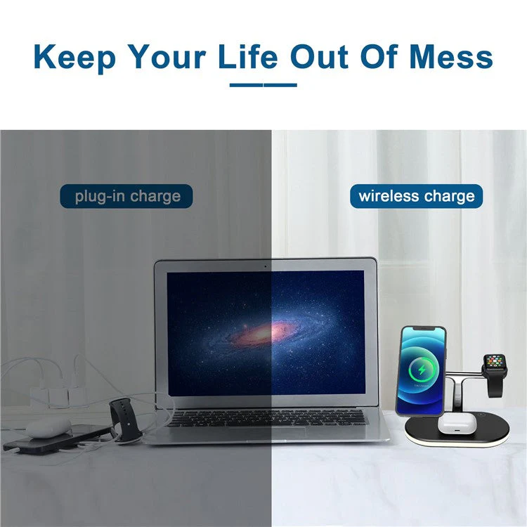 C300 3 in 1 15W Fast Charging Desktop Station with LED Night Light Magnetic Wirless Charger for Qi-enabled Mobile Phone / AirPods / Apple Watch - Image 6