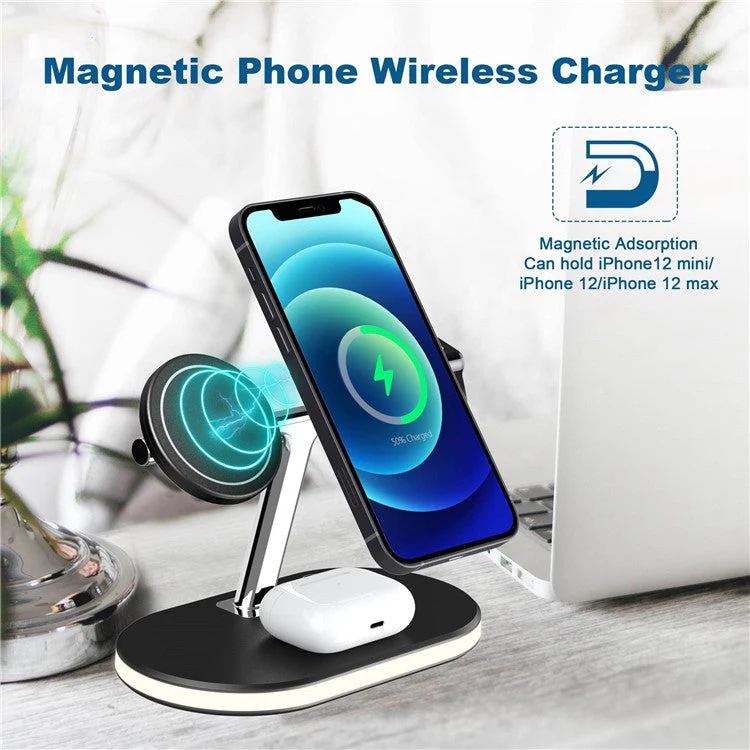 C300 3 in 1 15W Fast Charging Desktop Station with LED Night Light Magnetic Wirless Charger for Qi-enabled Mobile Phone / AirPods / Apple Watch - Image 8