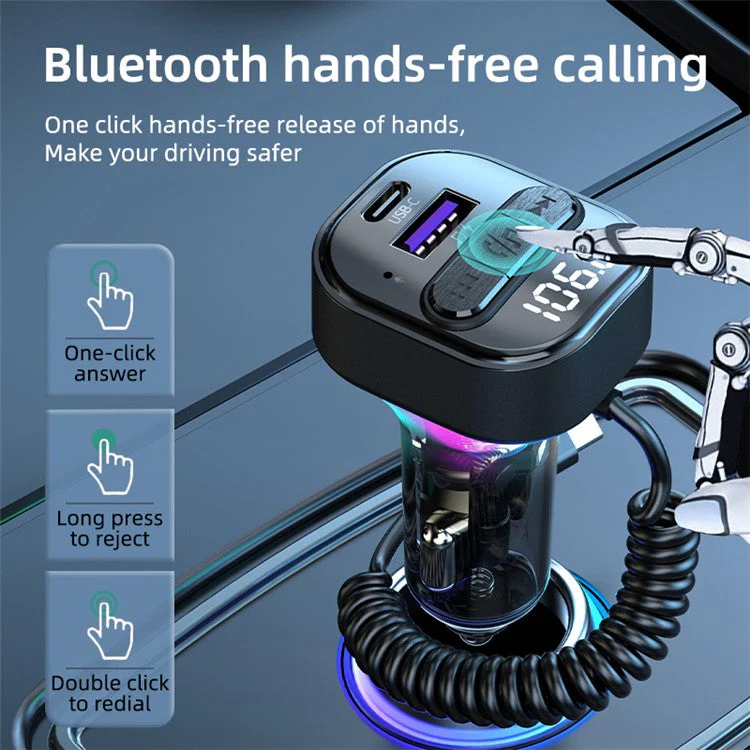 C52 Car FM Transmitter Bluetooth Receiver MP3 Player Cigarette Lighter Car Charger - Image 2