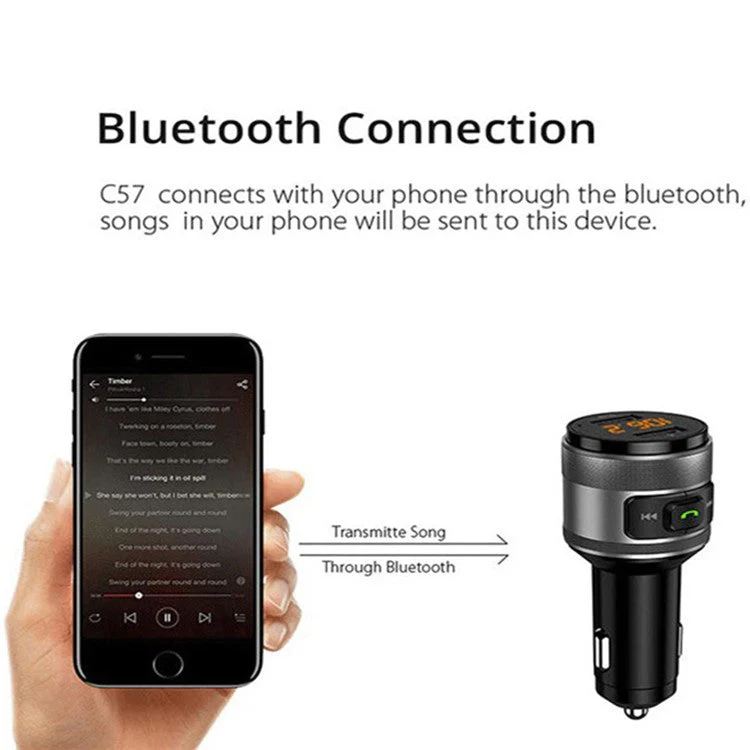 C57 Mini Dual USB QC3.0 Car Charger FM Transmitter Hands-free Call Bluetooth MP3 Music Player - Image 7