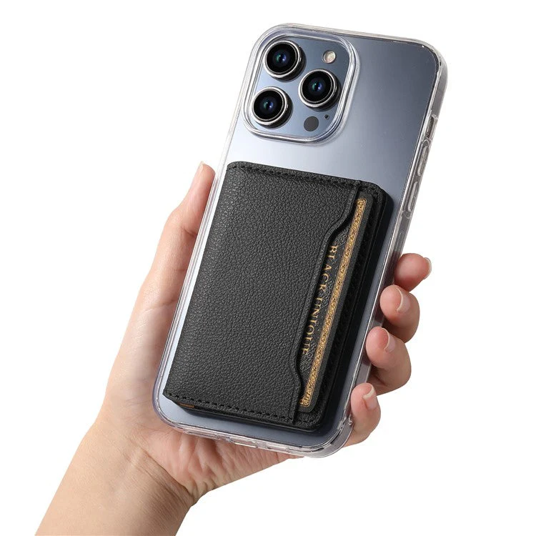 Calf Texture PU Leather Card Holder Phone Card Case Adhesive Cellphone Kickstand - Black - Image 4