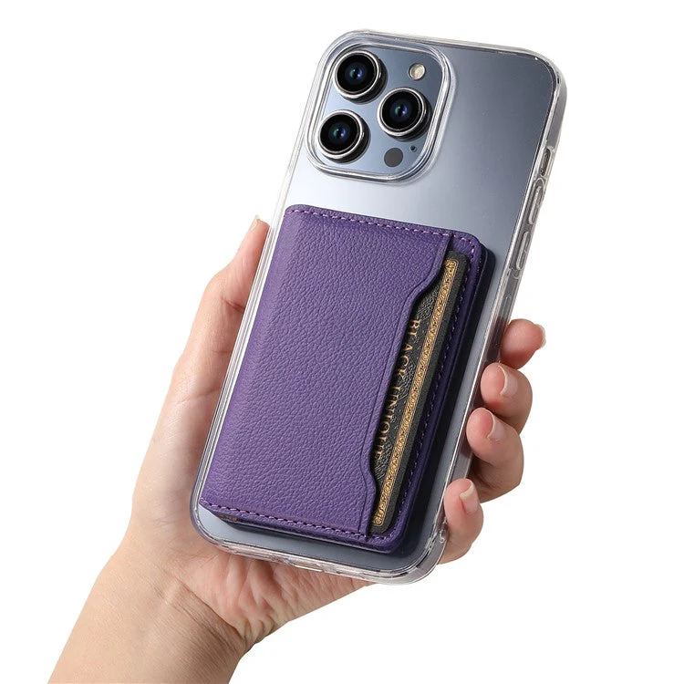 Calf Texture PU Leather Card Holder Phone Card Case Adhesive Cellphone Kickstand - Purple - Image 4