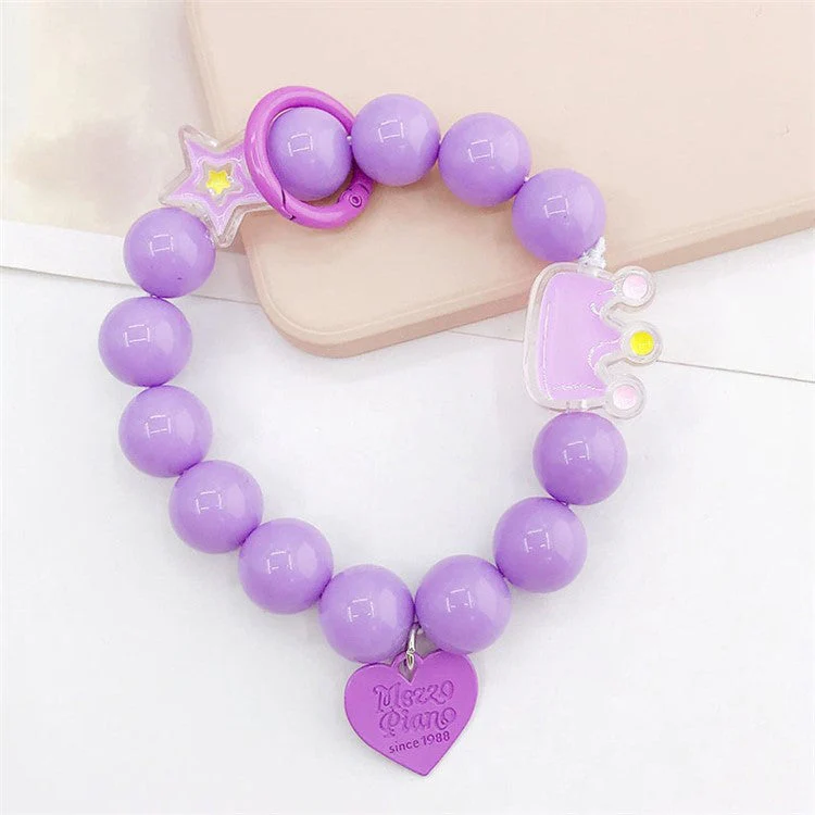 Candy Color Beaded Bracelet Phone Anti-drop Hand Chain Love Heart Decor Cellphone Case Pendant - Purple - Image 2
