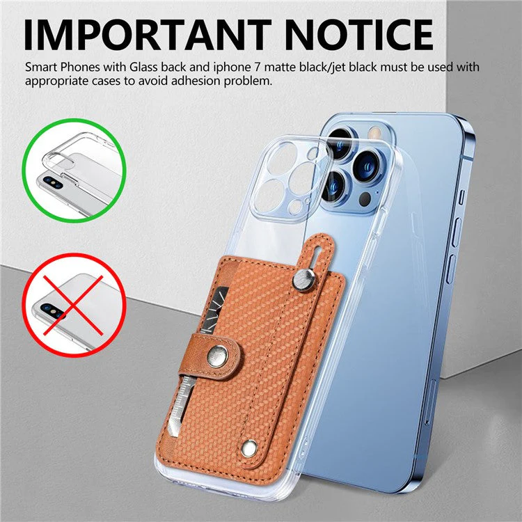 Carbon Fiber Phone Card Holder Wristband Kickstand Leather Card Bag with Card Knife - Brown - Image 7