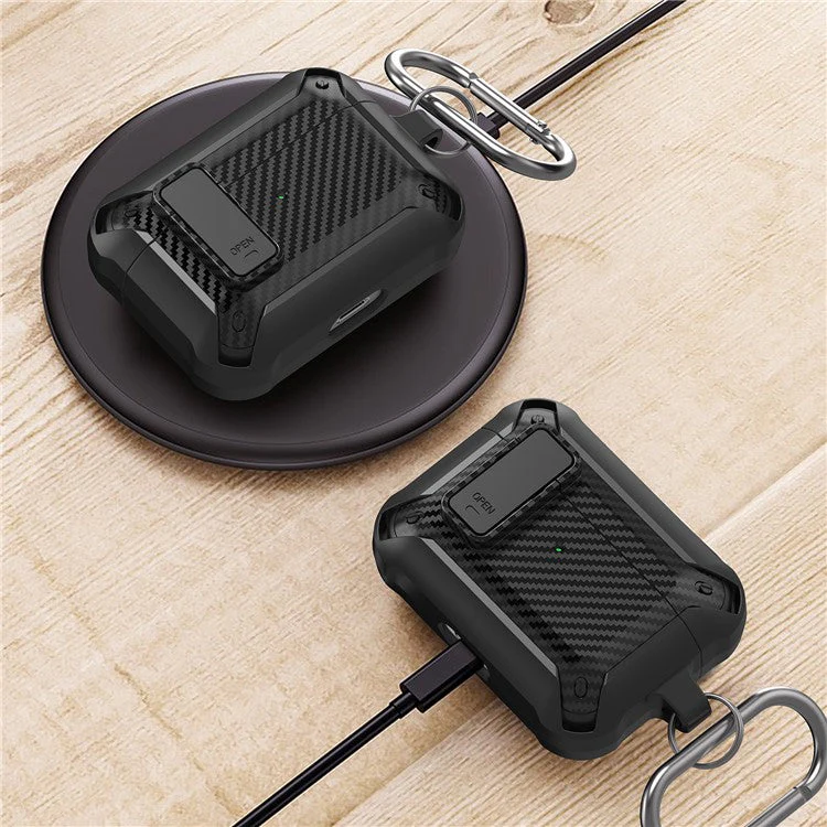 Carbon Fiber Texture Snap-on Lid Design Wireless Earphone TPU+PC Protective Cover Case for AirPods Pro - Style 1 - Image 4