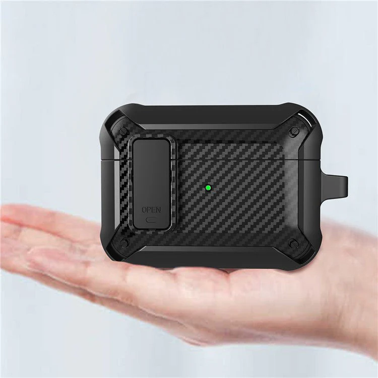 Carbon Fiber Texture Snap-on Lid Design Wireless Earphone TPU+PC Protective Cover Case for AirPods Pro - Style 6 - Image 5