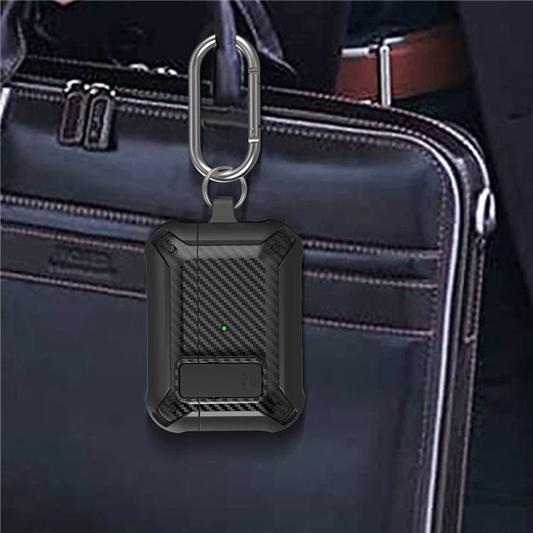 Carbon Fiber Texture Snap-on Lid Design Wireless Earphone TPU+PC Protective Cover Case for AirPods Pro - Style 8 - Image 7