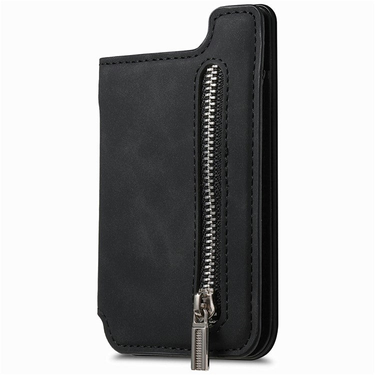 Card Holder Compatible with MagSafe Kickstand Leather Zipper Card Bag RFID Blocking - Black - Image 2