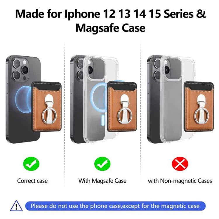 Card Holder Compatible with MagSafe PU Leather Kickstand Card Bag - Blue - Image 7