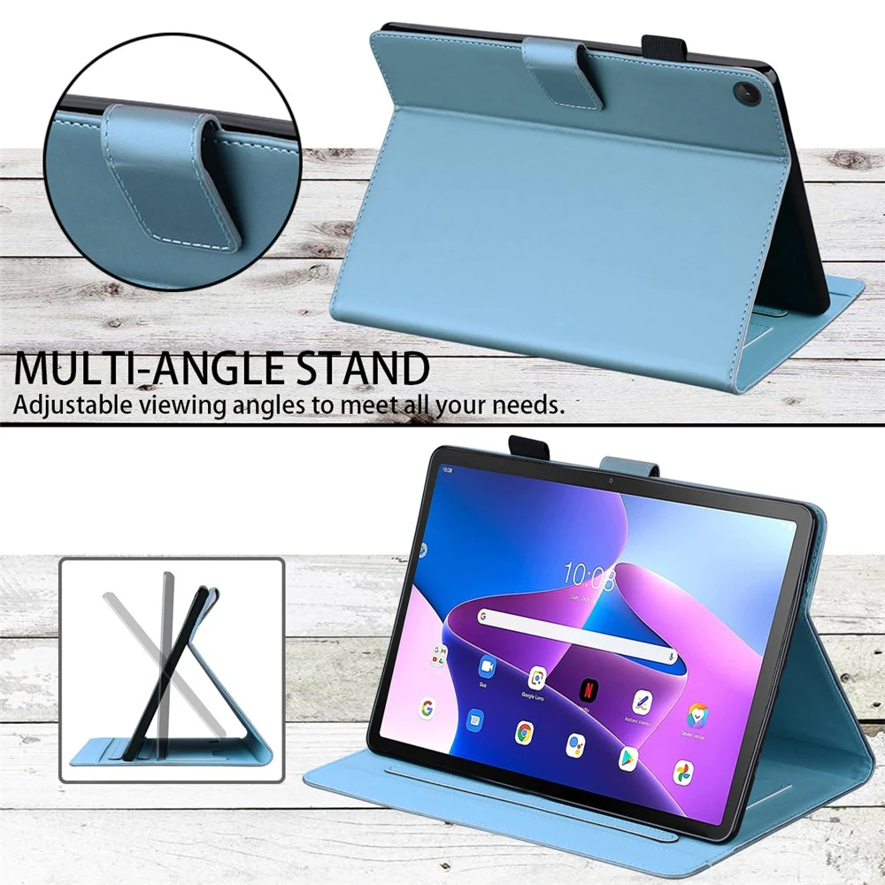 Card Slots Leather Case for Lenovo Tab M10 Plus (3rd Gen) Tablet Stand Cover Animal Pattern - Blue - Image 4