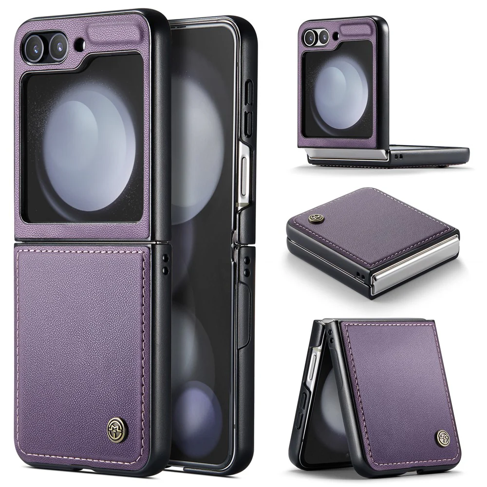 CASEME 023 Series For Samsung Galaxy Z Flip7 FE 5G / Z Flip6 5G Case Litchi Texture Leather+PC Phone Cover - Purple