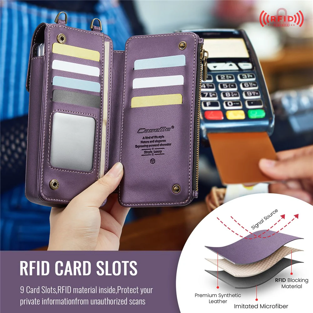 CASEME ME50 Phone Shoulder Bag for Samsung Galaxy Z Fold7 5G / Z Fold6 5G / Z Fold5 5G / Z Fold4 5G / Z Fold3 5G RFID Blocking Leather Pouch - Purple - Image 5
