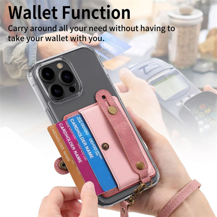 Cell Phone Card Holder Pouch Self-Adhesive Phone Kickstand with Wrist Strap - Black - Image 5