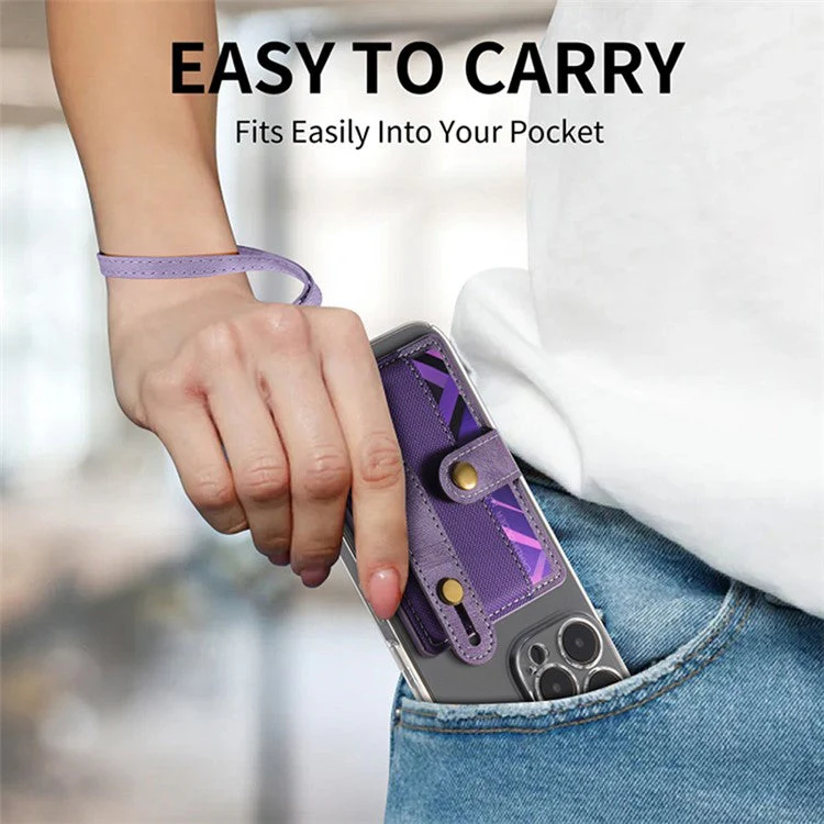 Cell Phone Card Holder Pouch Self-Adhesive Phone Kickstand with Wrist Strap - Brown - Image 7