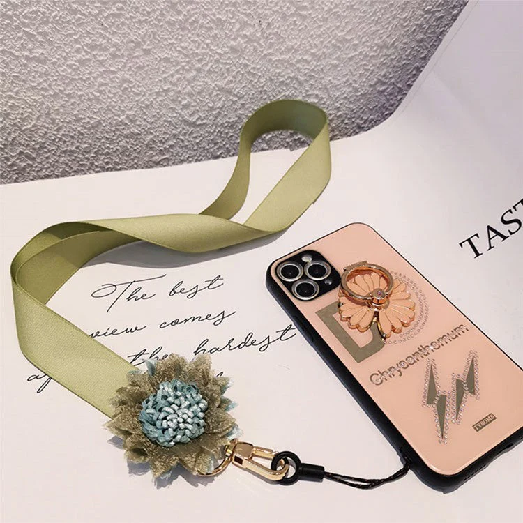 Cell Phone Lanyard Neck Strap Flower Decor Universal Lanyard Anti-lost Necklace Cord - Khaki - Image 3