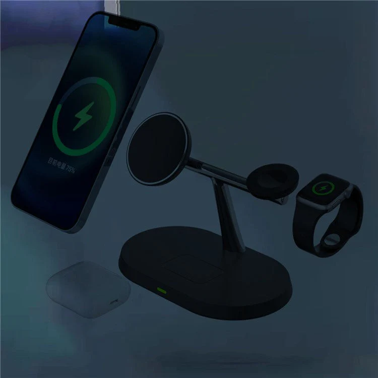 CF31 3-in-1 Magnetic Wireless Charger 15W Fast Charging Stand Holder for Apple Watch / AirPods / iPhone and Qi-enabled Devices - Black - Image 3