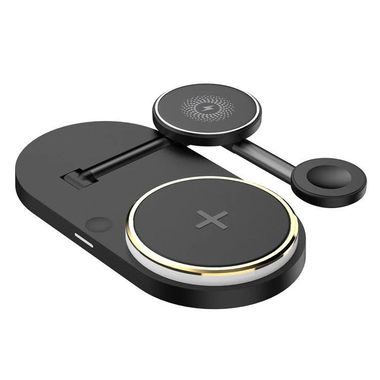 CF36 15W Wireless Charging Stand for iPhone / Apple Watch / AirPods Folding Charger with LED Light + USB Output - Black - Image 6