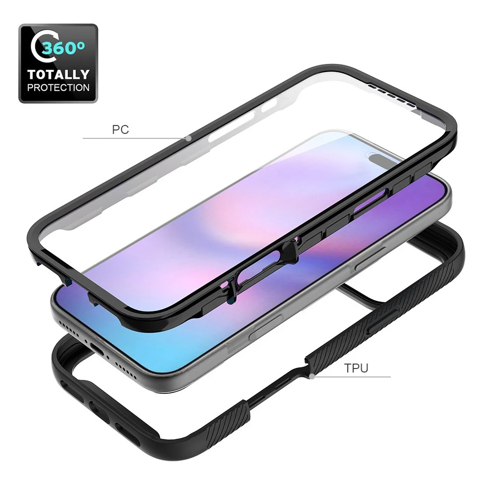 Clear Case for iPhone 17 Pro Max PC + TPU Phone Back Cover with PET Screen Film - Blue - Image 5