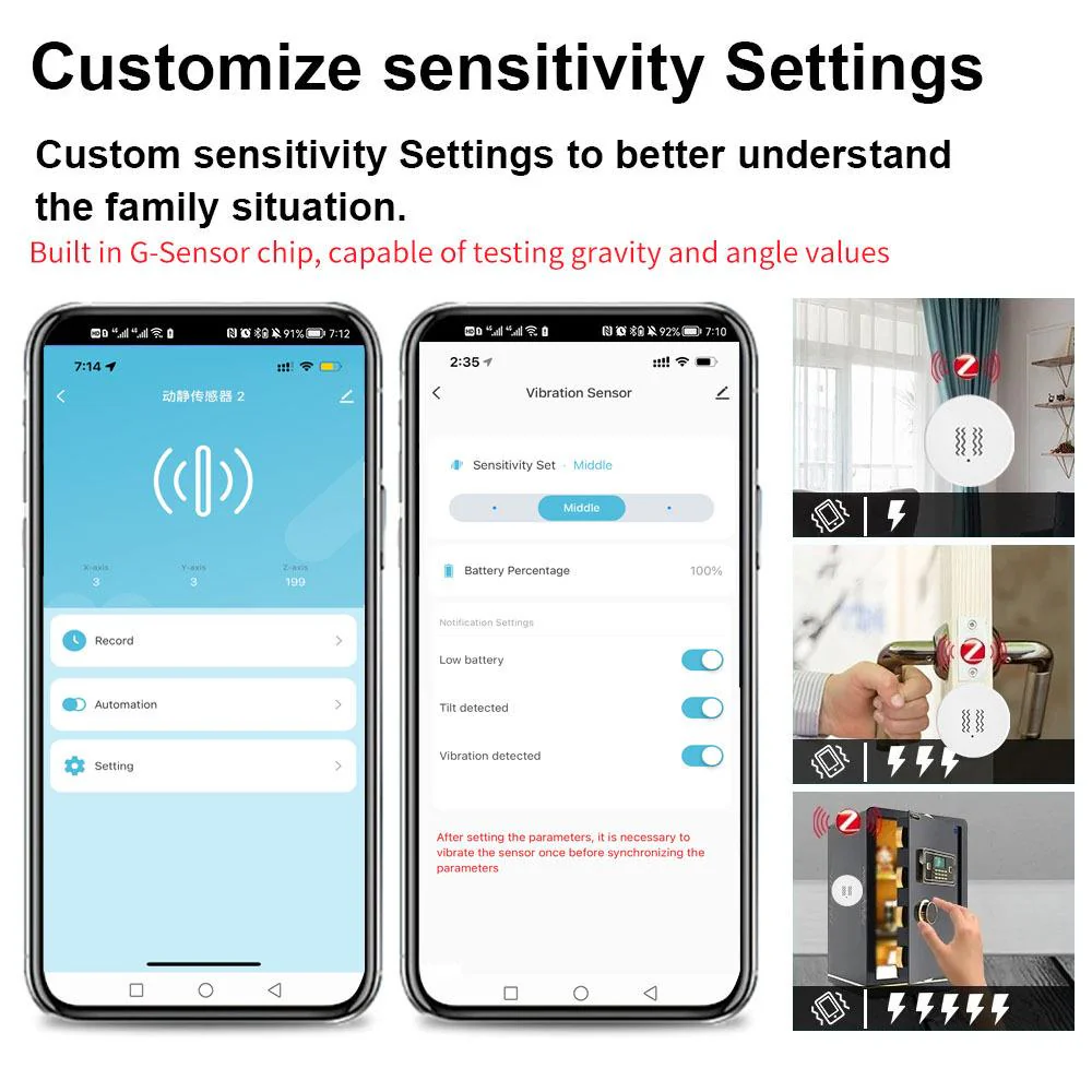 Compatible Tuya ZigBee Smart Vibration Tilt Sensor Real Time Shock Alarm Security Protection - Image 8