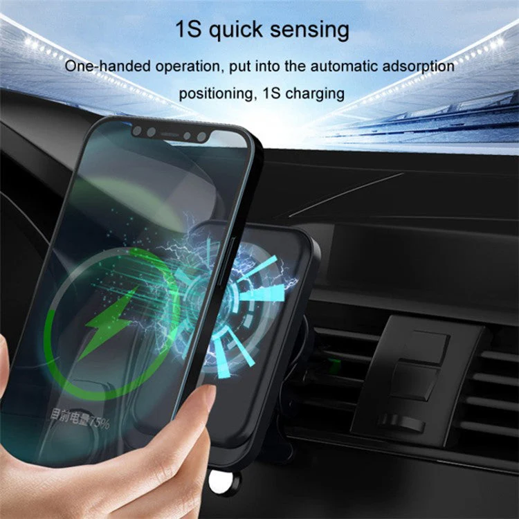Compatible with MagSafe Car Air Vent 15W Wireless Charger for iPhone 12 / 13 / 14 / 15 Series - Black - Image 6
