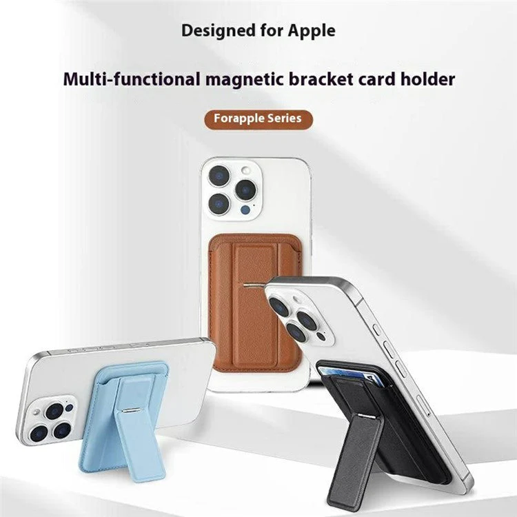 Compatible with MagSafe Leather Magnetic Card Holder Kickstand Combo Multi Card Slots For iPhone Series - Grey - Image 2