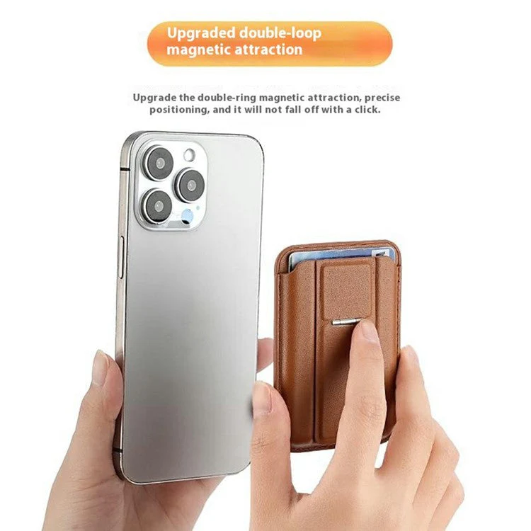Compatible with MagSafe Leather Magnetic Card Holder Kickstand Combo Multi Card Slots For iPhone Series - Grey - Image 3