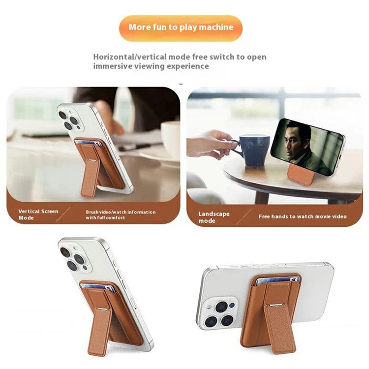 Compatible with MagSafe Leather Magnetic Card Holder Kickstand Combo Multi Card Slots For iPhone Series - Grey - Image 4