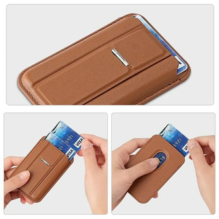 Compatible with MagSafe Leather Magnetic Card Holder Kickstand Combo Multi Card Slots For iPhone Series - Grey - Image 5