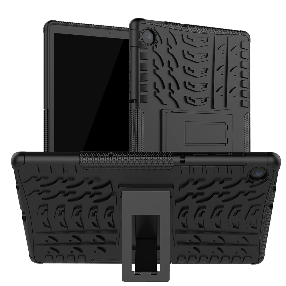 Cool Tyre Pattern PC + TPU Tablet Back Case with Kickstand for Lenovo Tab M10 Plus TB-X606F / Tab K10 - Black