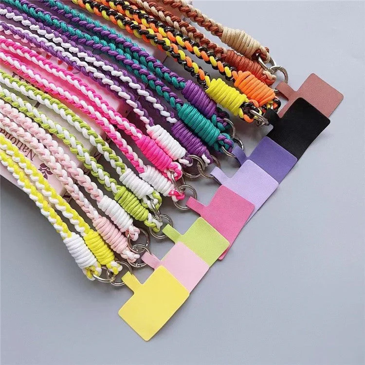 Crossbody Phone Lanyard 120cm Anti Theft Nylon Braided Phone Strap with Tether Tab - White+Pink - Image 2