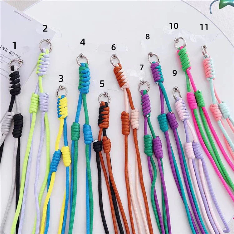 Crossbody Phone Lanyard 160cm Adjustable Dual-Color Phone Charm Nylon Lanyard with Tether Tab - Purple+Green - Image 2