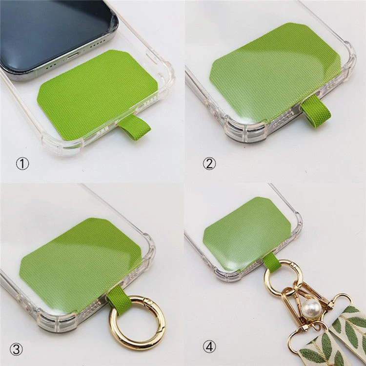 Crossbody Phone Lanyard Adjustable Leaf Pattern Fabric Phone Strap with Tether Tab + Hanging Ropes, Folded Length: 64cm - Green - Image 5