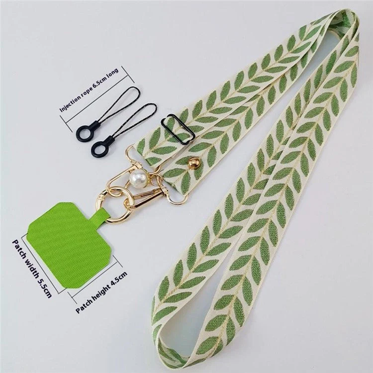 Crossbody Phone Lanyard Adjustable Leaf Pattern Fabric Phone Strap with Tether Tab + Hanging Ropes, Folded Length: 64cm - Pink - Image 6