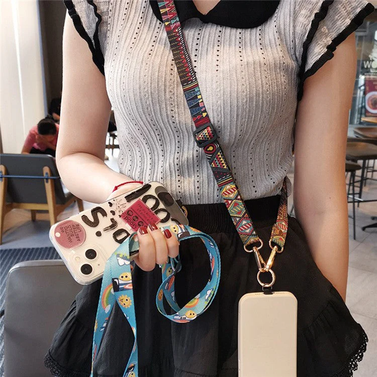 Crossbody Phone Lanyard Ethnic Style Nylon Phone Strap with Tether Tab + Hanging Ropes, Total Length: 120cm - Maya Totem - Image 2