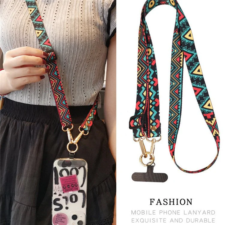 Crossbody Phone Lanyard Ethnic Style Nylon Phone Strap with Tether Tab + Hanging Ropes, Total Length: 120cm - MOM - Image 6