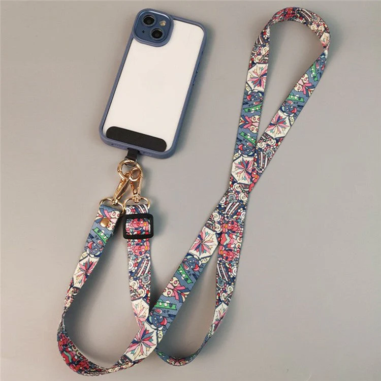 Crossbody Phone Lanyard Ethnic Style Nylon Phone Strap with Tether Tab + Hanging Ropes, Total Length: 120cm - MOM - Image 8