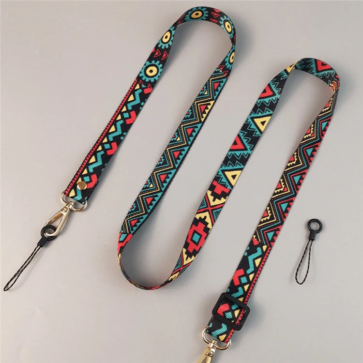 Crossbody Phone Lanyard Ethnic Style Nylon Phone Strap with Tether Tab + Hanging Ropes, Total Length: 120cm - Pamir Totem - Image 3