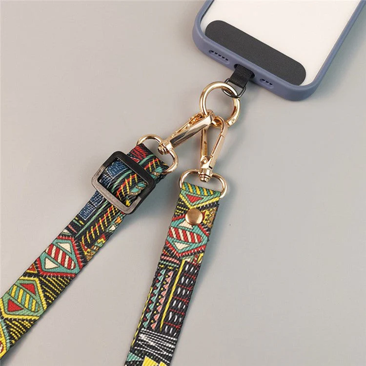 Crossbody Phone Lanyard Ethnic Style Nylon Phone Strap with Tether Tab + Hanging Ropes, Total Length: 120cm - Pamir Totem - Image 5